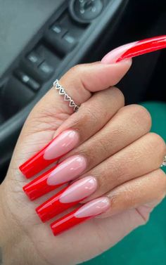 2022 Summer Nails, Long Red Nails, 2022 Nails, Tapered Square Nails, Tapered Square, Glamour Nails