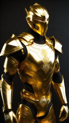 a man in gold armor standing with his hands on his hips