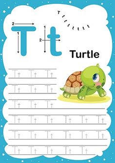 the letter t is for turtle with an image of a turtle on it's back