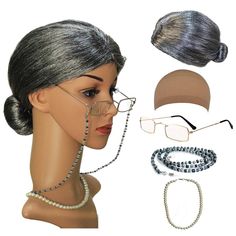 Old Lady Granny Grandma Cosplay Halloween Dressup Wig And Accessory Bundle Set Nwt* Super Fun Perfect For Cosplay Or Your Halloween Costume Synthetic Wig. Included 1 Of Each : Wig , Stocking Cap , Glasses , Necklace , Eye Glass Chain Gray Color Heat Resistant On Low Average Cap Size ( Adjustable Straps ) Breathable Cap Bundle & Save Old Lady Costume For Women, Nancy Drew Diaries, Grandma Glasses, Grandma Wig, Granny Costume, Eye Glass Chain, Granny Glasses, Gray Wig, Old Lady Costume