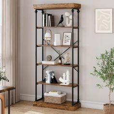 Industrial Wood Bookshelf 6 Tier Storage Open Rack Shelf with Metal Frame 73.6" Tall Bookshelf:Features six tiers of spacious storage shelving that offer ample space for storing and displaying. Elegant Vintage Style: Combine Roman column metal tubes with natural wood grain to deliver an elegant vintage feel. Ensured Stability & Long-Lasting:Adopt the high-density MDF board and sturdy metal frame to withstand of long-term use. Space-Saving Design:Make full use of this tall bookshelf to maximize vertical space for all of your storage and display needs. Simple Installation:Comes with an easy-to-follow Instruction manual, labeled parts and necessary accessories to help you finish the whole installation effortlessly. Size: L.  Color: Brown. Standing Bookshelves, Bookshelf Wood, Standing Bookshelf, Rustic Bookshelf, Large Bookshelves, Tall Bookshelves, Industrial Bookshelf, Industrial Bookcases, Vintage Bookshelf