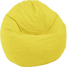 a yellow bean bag chair sitting on top of a white floor