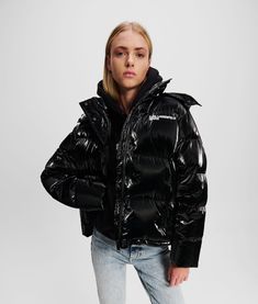 Stay warm in style with this opalescent jacket from KARL LAGERFELD JEANS, featuring a concealed zip front, rib-knit cuffs with thumb holes, and vertical pockets for essential practicality. Down Coat, Jackets Online, Puffer Coat, Casual Jacket, Puffer Jacket, Karl Lagerfeld, Stand Collar, Down Jacket, Zip Hoodie