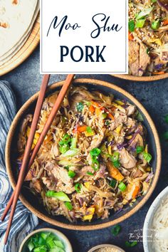 two bowls filled with rice and meat next to chopsticks