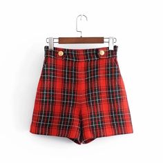 High Waist Red Shorts For Fall, Fitted Red Shorts For Fall, Red Short Bottoms For Fall, Casual Coats For Women, Womens Plaid Blazer, Winter Blazer, Elegant Blazers, Tweed Shorts, Shorts Sets