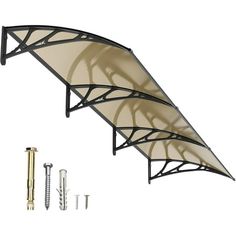 an awning system with screws, bolts and hardware on a white background photo