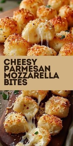 cheesy parmesan mozzarella bites on a cutting board