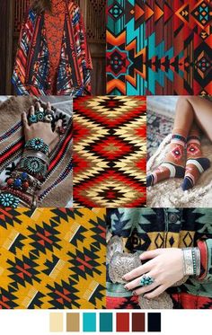 a collage of images with different colors and patterns on them, including an image of a woman's legs