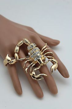 Women Ring Two Fingers Fashion Jewelry Gold Metal Big Long Scorpion Elastic Band | eBay Scorpion Jewelry, Gold Scorpion, Scorpion Ring, Western Bracelets, Hand Chain Bracelet, Bracelet Ring, Ring Moissanite, Hand Chain