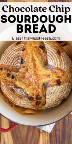 chocolate chip sourdough bread in a white bowl