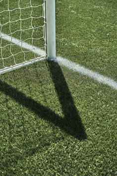 the shadow of a soccer goalie's head on grass