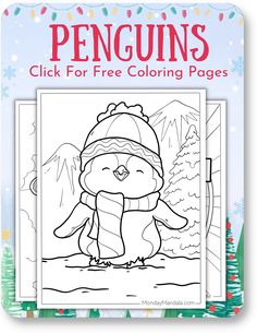 the penguin coloring page is shown in black and white