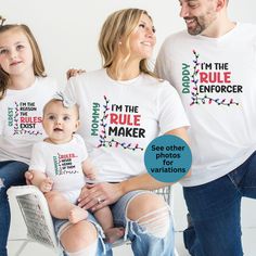 Family Rules Sibling Christmas Shirt with name are perfect shirts for your family or all your siblings this holiday season! How to Order: 1.Please check and review all photos. 2.Choose the size, color & saying you would like for the first shirt.  Click "Add to cart".   3.     Select the size, color & saying you would like for the 2nd shirt.  Click "Add to cart".   4.     Repeat these steps until you have added all the shirts you want to your cart.  3.Click "proceed to checkout" when you are done Oldest Middle Youngest, Personalized Matches, Family Rules, Christmas Family, Kids Shorts, Cotton Lights, Christmas Shirt, Perfect Shirt, Family Christmas