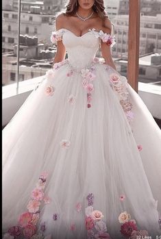 Hall Gown Dresses, White Rose Wedding Dress, Light Pink Wedding Dress With Sleeves, Wedding Dresses Pink And White, White Wedding Dress With Pink Accents, White Pink Wedding Dress, Wedding Dress With Pink Accents, Princess Wedding Dresses Pink, Wedding Dresses With Pink