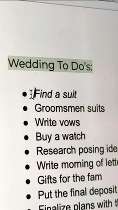 a wedding to do list is shown on a computer screen