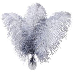 a vase filled with white feathers on top of a table