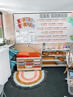 a room filled with lots of different items and decor on the walls, including donuts