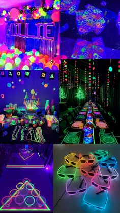 neon glow party decorations and table settings