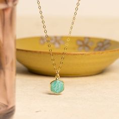 Amazonite Dainty Hexagon Pendant Necklace - 14k Gold Filled, geometric, minimalist jewelry gifts for her, mom, girlfriend, sister, friend Stone: Genuine Amazonite Gemstone: 11mm x 10mm Gold chain: 14k gold filled Chain length: 16-18 inches adjustable Clasp: spring ring Bezel: Vermeil Gold About "Gold Filled Jewelry": Also called rolled-gold. These jewelry items are not actually filled with gold. They are made of a base metal covered by sheets of gold in a mechanical bonding process. Effective... Gold Gemstone Necklace, Hexagon Pendant, Ring Bezel, Amethyst Jewelry, Affordable Jewelry, Gold Filled Jewelry, Gold Filled Chain