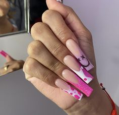 Birthday Nails Black, Birthday Nails Pink, Nails Pink Black, Poppin Nails, 13 Birthday, Dope Nail Designs, Nails Black, Pink Acrylic