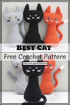 three crocheted cats sitting next to each other