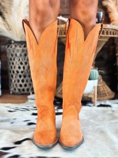 orange boots | tall boots | cowboy boots | cowgirl boots | fall boots | fall 2023 | trending fashion Western Style Dresses Wedding, Orange Cowboy Boots Outfit, Orange Cowgirl Outfit, Dingo Boots Outfit, Orange Cowgirl Boots, Orange Cowboy Boots, Orange Boots, Dingo Boots, Rodeo Boots