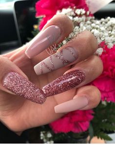 Coffin Nye Nails, New Years Nails Acrylic Coffin Short, New Years Nail Designs Pink, Diamond Dust Nails, Pink New Years Nails Glitter, Pink Glitter Acrylic Nails, Winter Nails Acrylic Coffin Long Pink, Coffin New Years Nails Sparkle, Coffin Pink Glitter Nails