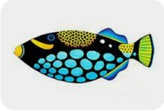 a black and yellow fish with blue dots