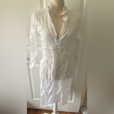 Linen Dress, Worn Once. Bought From Calypso Nyc. Just Need A Good Iron! Cheap White Button-up Shirt Dress, Best Iron, Linen Dresses, Linen Dress, Colorful Dresses, Shades, Long Sleeve Dress, Womens Dresses, White