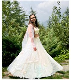 Ivory/ off white Indian wedding lehenga with dainty pearls embellished all over paired with a sequins blouse and dupatta/ bridesmaid dress by LabelSnigdhaKapoor on Etsy Sequins Embroidery, Blouse Length, Lehenga Choli, Embroidered Blouse