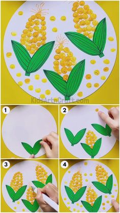 step by step instructions to make a paper plate with corn on the cob