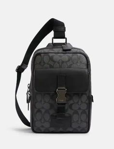 Signature coated canvas and smooth calf leatherInside zip pocketZip closure, fabric liningOutside pocket with speedclip closureAdjustable shoulder strap for crossbody wear7 1/4" (L) x 10 3/4" (H) x 2 1/4" (W)Style No. C2711Color: Black Mens Leather Crossbody Bag, Coach Men, Black Leather Backpack, Canvas Crossbody Bag, Coach Outlet, Bag Clips, Crocodiles, Signature Canvas, Sierra Leone