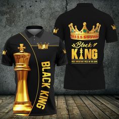 Size: XL King Chess, Polo Shirt Design, Clothing Staples, Black King, Staple Wardrobe Pieces, Business Outfits, Chess, The Game, Custom Shirts