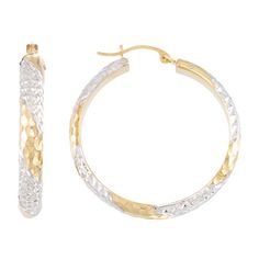 # Pieces In Set: 1 PairFeatures: Quick ShipEarring Back: HingedMetal Color: Two ToneEarring Length: 30.7mmEarring Width: 28.1mmCare: Wipe CleanEarrings Style: Hoop EarringsMetal: 14k Gold Over Diamond ResinCountry of Origin: Imported White Diamond Cut Hoop Jewelry, White Diamond Cut Hoop Earrings As Gift, Gift White Diamond Cut Hoop Earrings, Gift Diamond Cut White Hoop Earrings, White 14k Gold Round Hoop Earrings, Diamond Cut Hoop Earrings As Gift, White Small Hoop Diamond Cut Earrings, Diamond Cut Hoop Earrings For Gift, White Diamond Cut Small Hoop Earrings