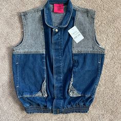 Nwt Vintage 80s Patchwork Two Tone Denim Vest Pockets Womens 1xl Marty Mcfly Marty Mcfly, Denim Vest, Blue Gray, Blue Grey, Two Tone, Blue Denim, Denim Jacket, Jackets For Women, Jackets & Coats