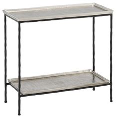 a metal shelf with two trays on it