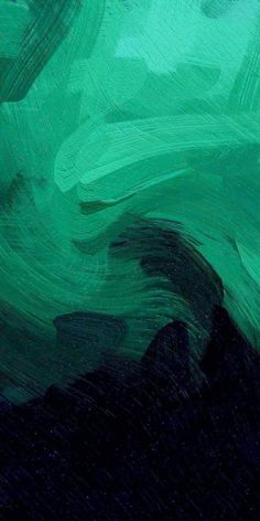 an abstract painting with green and black colors