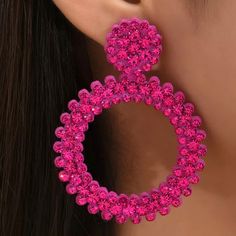 Fuchsia Pink Pageant Earrings Hoops Pink Hoop Earrings For Party, Pink Beaded Hoop Earrings For Party, Pink Small Hoop Earrings For Party, Pageant Earrings, Rose Gold Hoop Earrings, Knot Stud Earrings, Earrings Hoops, Polymer Clay Jewelry Diy, Kendra Scott Earrings