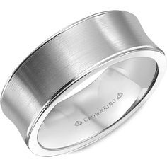 CrownRing Men's Wedding Band - Concave Satin-Finish with Polished Edges in 14K White Gold - 8mm Width from the Classic Collection Luxury Traditional Men's Ring With Polished Finish, Luxury Classic Bands With Polished Edges, Luxury White Gold Concave Ring, Mens Wedding Bands White Gold, Comfort Fit Wedding Band, White Gold Wedding Band, Classic Wedding Band, White Gold Wedding Bands, White Gold Wedding