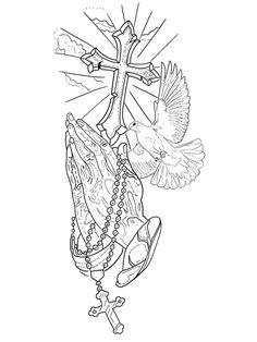 a coloring page with a cross and rosary