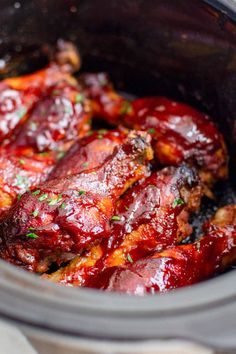 the meat is cooked and ready to be eaten in the crock pot for dinner