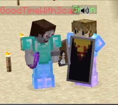 two people standing next to each other in minecraft