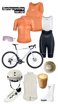 Spring women��’s cycling outfit. Pas normal studios cream gilet. Pas normal studios peach jersey. Pas normal studios mechanism shorts. Oakley sunglasses. Flat whites. Cube agree bike. Pas normal studios peach base layer. Sweet protection falconer cream helmet. Quoc escape cycling shoes. Pas normal studios white socks. Cream Gilet, Cycling Girl, Pas Normal Studios, Pas Normal, Biking Outfit, Sport Inspiration, White Socks, Cycling Gear, Outdoor Cycling