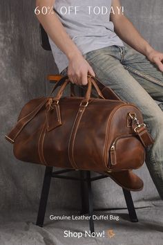 This Genuine Leather Duffel Bag is the ideal travel companion for both men and women. Made from high quality cow leather, it offers a large capacity for all your essentials, including a 15-inch laptop. With an adjustable and removable shoulder belt, this lightweight bag is perfect for stress-free travel. A distinctive feature of this duffel bag is a specifically designed shoe pocket. Leather Duffel Bag, Leather Duffel, Shoulder Belt, Lightweight Bag, Luggage Bag, Free Travel, Travel Companion, Bag Travel, Duffel Bag