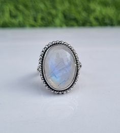 Rainbow Moonstone Ring, Oval 20mmx 15mm 925 Sterling Silver, June Birthstone, Cocktail Ring, Irridescent Blue Gemstone, Mistry Gems,    Natural Band Ring    925 STERLING SILVER SPINNER RING    HANDMADE RING    STATEMENT RING     WOMEN RING        FREE-SHIPPING      GIFT-HER          THANKS Oval Moonstone Crystal Ring Stamped 925, Large Oval Moonstone Ring, Moonstone Ring With Large Oval Stone For Gift, Oval Moonstone Rings For Jewelry Making, Oval Moonstone Ring With Large Stone In Sterling Silver, Silver Oval Moonstone Ring With Natural Stones, Oval Moonstone Ring With Large Stone, Silver Opal Ring With Large Oval Stone, Silver Oval Opal Ring With Large Stone