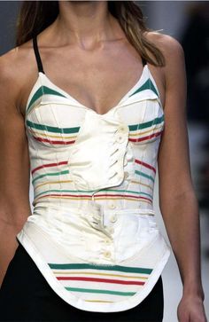 For Sale on 1stDibs - Resurrection Vintage is excited to offer the iconic and highly coveted off white woven fencing bustier from Balenciaga by Nicolas Ghesquiere featuring Balenciaga 1998, Runway Moments, Balenciaga Spring, 80's Fashion, Evening Tops, City Dress, Nicolas Ghesquiere, Sleeveless Sweater, Fencing