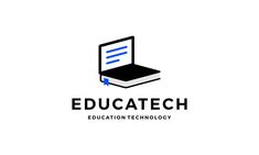 the education technology logo is shown on a white background with black and blue letters that read educatech