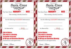 two christmas gift certificates with candy canes on the front and back, one for santa