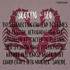 the scorpio - leo zodiac sign is shown in red and black on a purple background