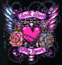 an image of a pink heart with wings and roses on it, in front of a black background